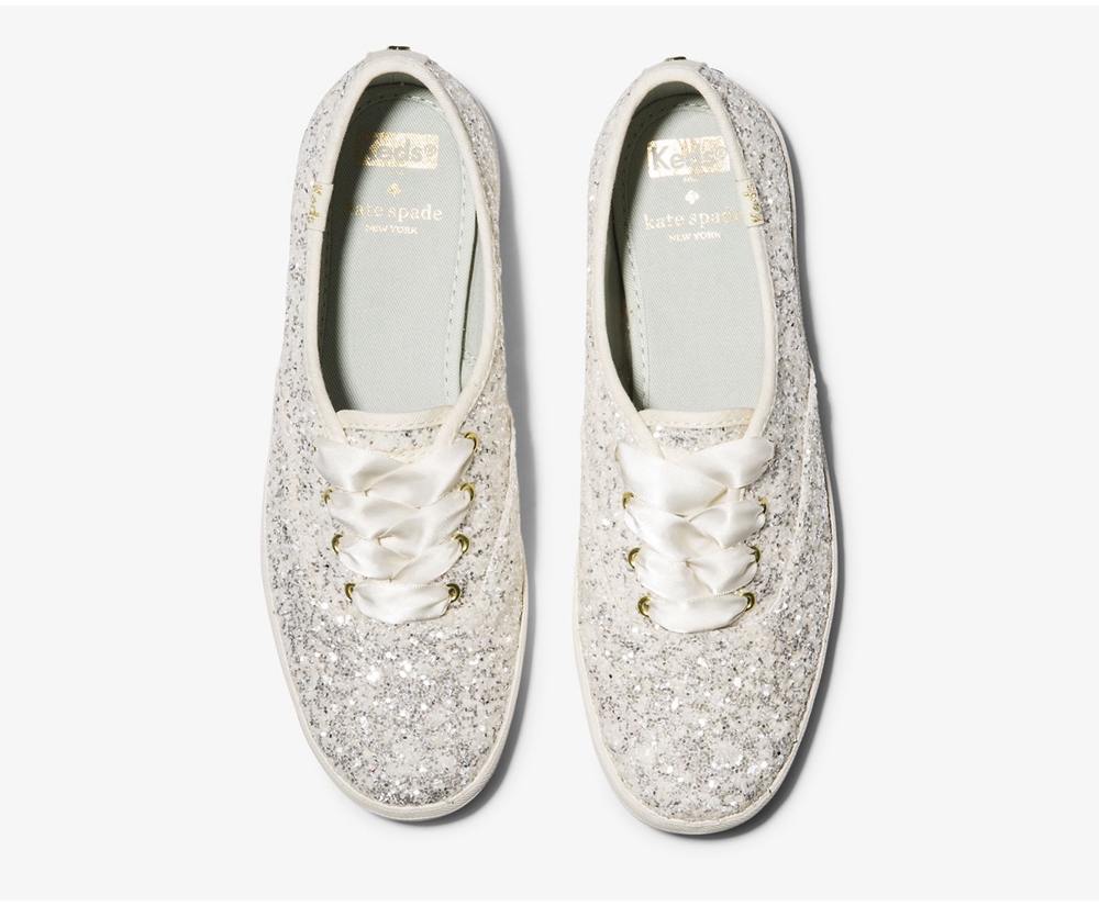 Womens Keds Sneakers - Kate Spade new york Champion Glitter - White - 5643-ENGXD